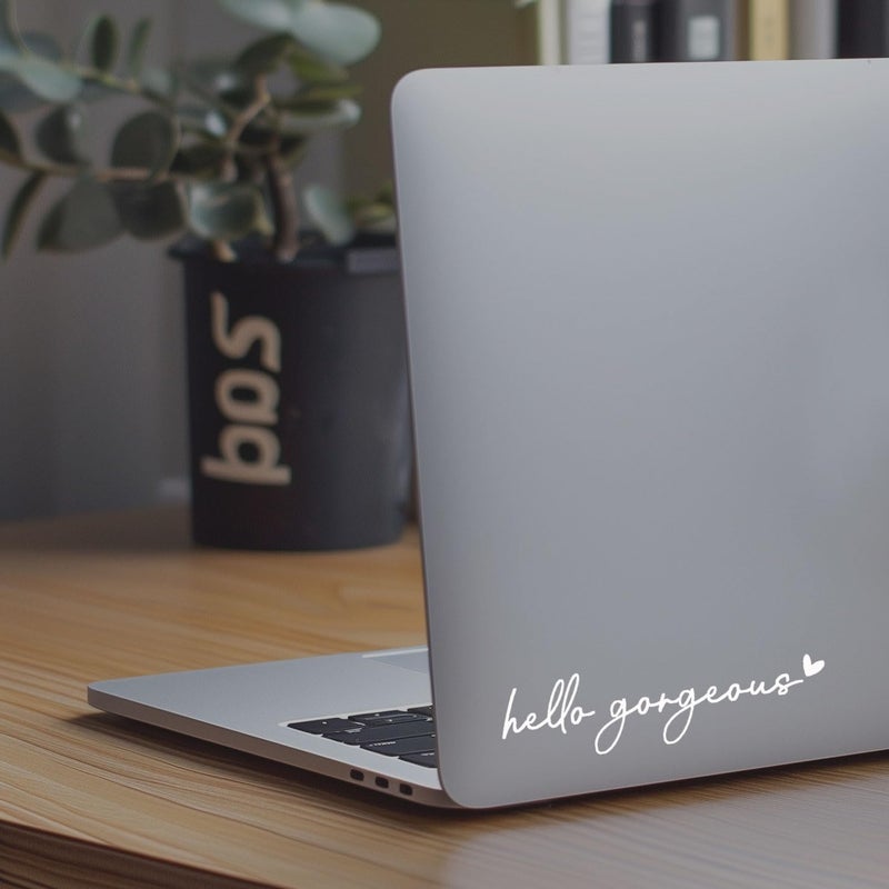 WCDHOR 2 x Hello Gorgeous Rearview Mirror Decal Water Bottle Stickers Affirmation Reminder Sticker Laptop Bumper Sticker Tumbler Vinyl Sticker Car Mirror Decal (Hello Gorgeous, White) - Image 5
